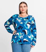 Blusa Plus Size Estampada Em Viscose Secret Glam Azul Blusa Plus Size Estampada Em Viscose Secret Glam Azul