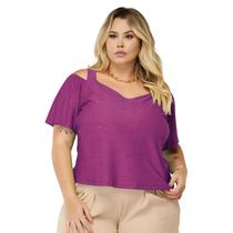 Blusa Plus Size Feminina Alças Grossas Manga Curta Ciganinha Ombro Laise de Malha Blusa Plus Size Feminina Alças Grossas Manga Curta Ciganinha Ombro Laise de Malha