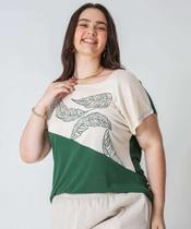 Blusa Plus Size Feminina Bicolor Manga Curta Marisa-13065