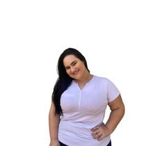 Blusa Plus Size Feminina Camiseta Fresquinha Decote Botão Moda Até G4