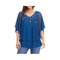 Blusa Plus Size Feminina com Decote V - Manga Morcego Soltinha e Brilhante - Ideal para o Verão