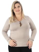 Blusa Plus Size Feminina Decote V. Manga Longa Areia Blusa Plus Size Feminina Decote V. Manga Longa Areia