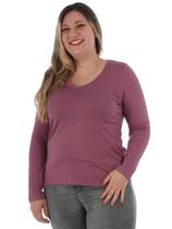 Blusa Plus Size Feminina Decote V. Manga Longa Roxo Ametista