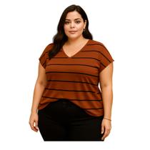 Blusa Plus Size Feminina Elegante Basica Moda Evangelica Gola V Casual dia a dia 2598