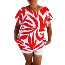 Blusa Plus Size Feminina Estampada Manga Curta poliester