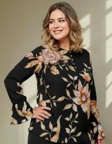 Blusa Plus Size Feminina Floral Manga Longa