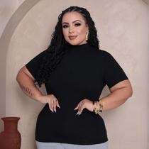Blusa Plus Size Feminina Gola Alta Manga Curta de MAlha Blusa Plus Size Feminina Gola Alta Manga Curta de MAlha