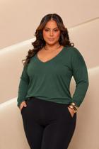 Blusa Plus Size Feminina Gola V Manga Longa Cor Tendência Verde Tamanho GG Veste 48 ao 54 Moda Estilosa