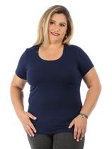Blusa Plus Size Feminina Hit Flame Lisa Manga Curta Marinho Blusa Plus Size Feminina Hit Flame Lisa Manga Curta Marinho