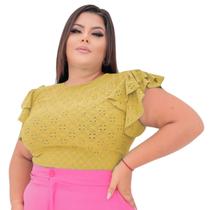 Blusa Plus Size Feminina Manga Curta 2 babadinho Lese Elastano Blusa Plus Size Feminina Manga Curta 2 babadinho Lese Elastano