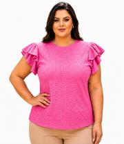 Blusa Plus Size Feminina Manga Curta 2 babadinho Lese Elastano - - MADALIH Loja
