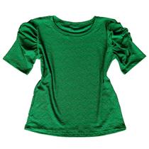 Blusa Plus Size Feminina Manga Curta Bufante Gola Redonda Lese Elastano