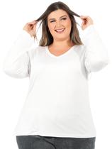 Blusa Plus Size Feminina Manga Longa Anistia Visco Gola V