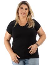 Blusa Plus Size Feminina Visco Flame Decote V. Lisa Preta