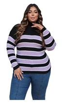 Blusa Plus Size Frio Tricot Cacharrel Listrada Gola Alta - EUC STORE