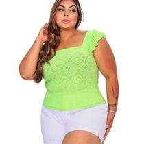 Blusa plus size laise alça babado moda tamanho grande feminina casual