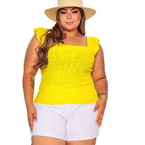 Blusa plus size laise alça babado moda tamanho grande feminina