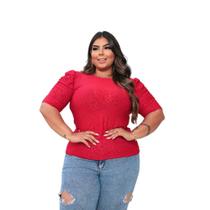 Blusa plus size laise manga curta bufante feminina tamanho grande estilosa