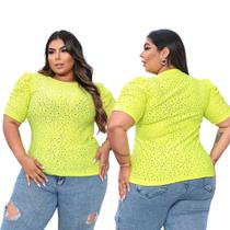 Blusa plus size laise manga curta bufante feminina tamanho grande.