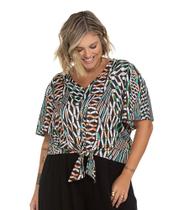 Blusa Plus Size Liganet Estampada Amarradinha Rovitex em Poliéster com Elastano