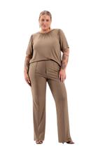 Blusa Plus Size Lunender Manga Curta Marrom