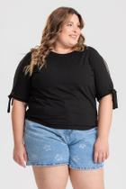 Blusa Plus Size Malha de Viscose Mangas c/ Abertura e Amarração - Serena