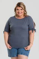 Blusa Plus Size Malha de Viscose Mangas c/ Abertura e Amarração - Serena Blusa Plus Size Malha de Viscose Mangas c/ Abertura e Amarração - Serena