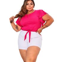 Blusa plus size manga fluida nozinho na cintura feminina tamanho grande blogueira