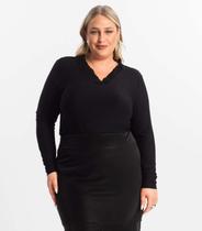 Blusa Plus Size Manga Longa Feminina Secret Glam Preto Blusa Plus Size Manga Longa Feminina Secret Glam Preto