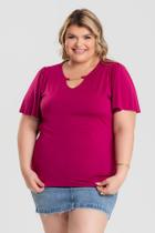 Blusa Plus Size Mangas Godê Detalhe Gota Decote c/ Corrente de Metal - Serena Blusa Plus Size Mangas Godê Detalhe Gota Decote c/ Corrente de Metal - Serena