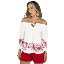 Blusa Plus Size Off White Ciganinha 3/4 Tamanho 48 Miravest - MGR Boutique