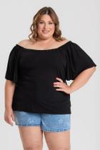 Blusa Plus Size Ombro a Ombro Detalhe Renda Decote - Serena Blusa Plus Size Ombro a Ombro Detalhe Renda Decote - Serena