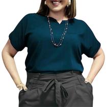 Blusa Plus Size Social Feminina Manga Curta Soltinha Tecido Viscolinho
