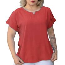 Blusa Plus Size Social Feminina Manga Curta Soltinha Tecido Viscolinho