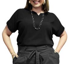 Blusa Plus Size Social Feminina Manga Curta Soltinha Tecido Viscolinho