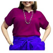 Blusa Plus Size Social Feminina Manga Curta Soltinha Tecido Viscolinho