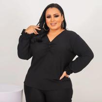 Blusa Plus Size Social Manga E Botão Feminina Inverno Premium Luxo Decote V G1 G2 G3