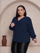 Blusa Plus Size Social Manga E Botão Feminina Inverno Premium Luxo Decote V G1 G2 G3