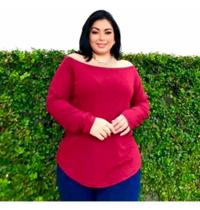 Blusa Plus Size Super Elegante C/ Tecido Liso Manga Comprida
