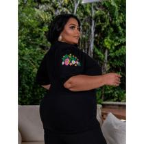 Blusa Plus Size Tshirt Feminina G1 Ao G3 Manga Bufante com Detalhe Confortável e Elegante