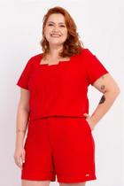 Blusa Plus Size Vermelha Medi Plus - Confeccionada em Viscose e Poliamida Blusa Plus Size Vermelha Medi Plus - Confeccionada em Viscose e Poliamida