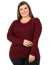 Blusa Plus Size Viscolycra Manga Longa Básica Lisa Bordo Blusa Plus Size Viscolycra Manga Longa Básica Lisa Bordo