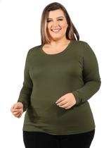 Blusa Plus Size Viscolycra Manga Longa Básica Lisa Militar