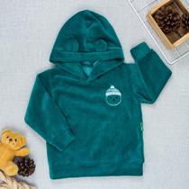 Blusa Plush com Capuz de Orelhinha e Bordado Ursinho