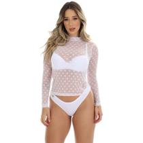 Blusa Poá Tule Manga Longa Fristyle Transparente Feminina