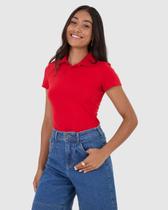 Blusa Polo Básica Feminina Com Peitilho Em Piquet Stretch