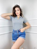 Blusa polo canelada feminina básica casual