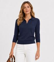 Blusa Polo Feminina Tricot Select Azul