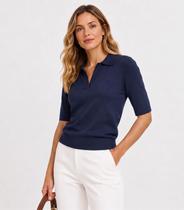 Blusa Polo Feminina Tricot Select Azul Blusa Polo Feminina Tricot Select Azul