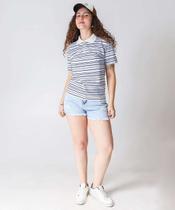 Blusa Polo Feminino Listrado Manga Curta Marisa Off Wh-21093